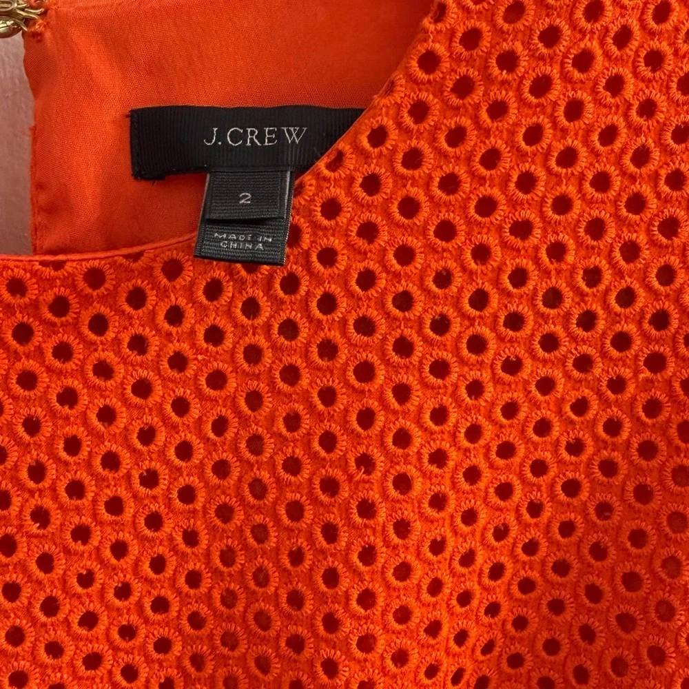 J. Crew Orange-Red Eyelet Lace Puff Sleeve Dress - Size 2 - Picture 3 of 11